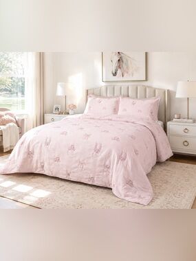 Magnolia Road Pink Western Cowgirl Boots Bows Embroidered King 3-Piece Quilt Set